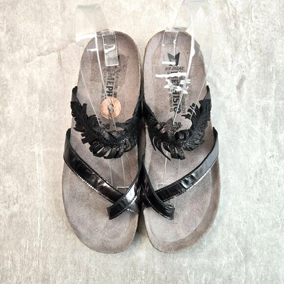 Mephisto Boho Sandals Size 8 Metallic Slip On Strappy Low Wedge Comfort Slides - Picture 2 of 10